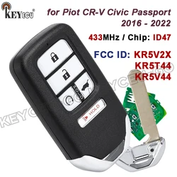 KEYECU 433 MHz ID47 Chip FCC ID: KR5V2X, KR5T44, KR5V44 Portachiavi remoto intelligente per Honda Piot CR-V Civic Passport 2016 - 2022