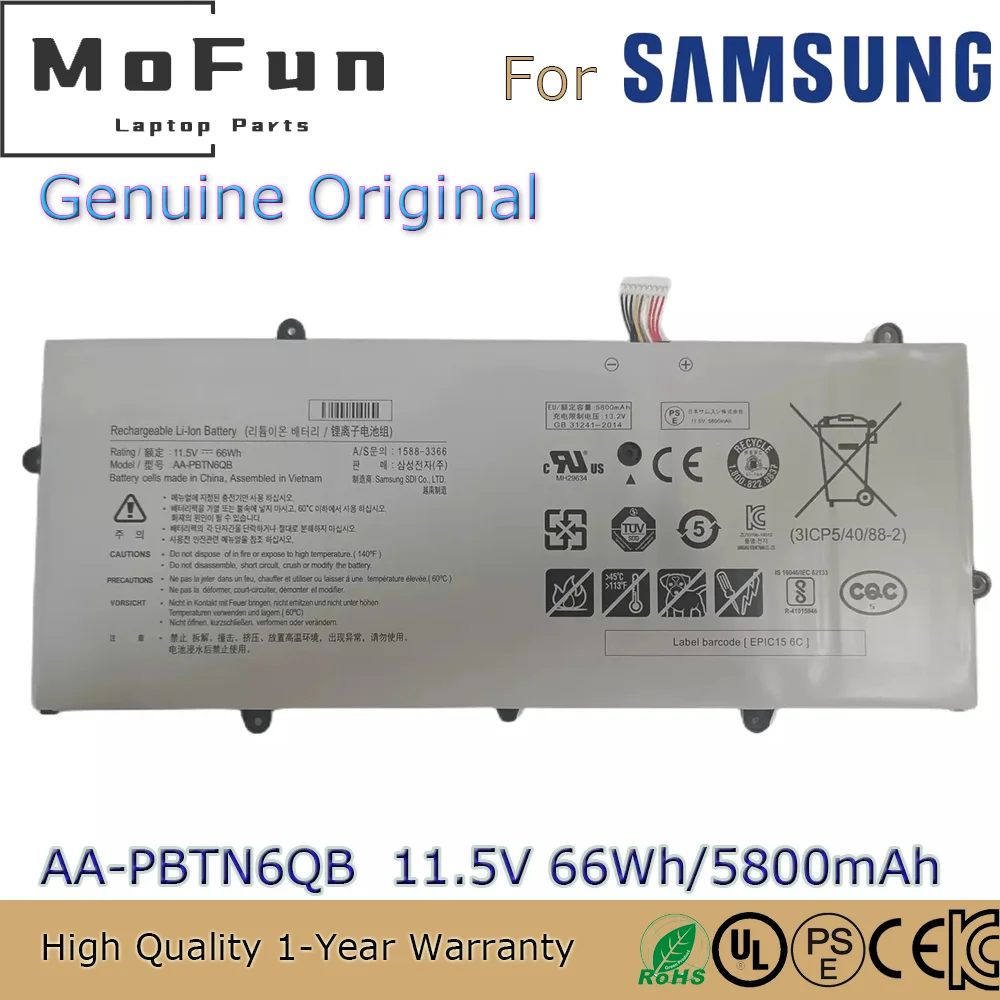 Brand New Original AA-PBTN6QB 11.5V 66Wh Laptop Battery for Samsung Notebook 9 NP900X5N-X01US NP900X5N-L01US NP900X5N-K03