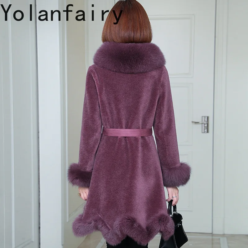 YOLANFAIRY Real Fur Coat Womens Wool New Clothes for Women Winter Fox Collar Coats A-version Outwears Slim Fit Women's Clothing