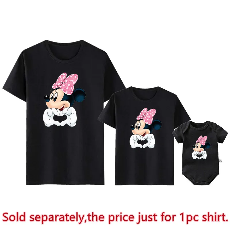 Disney Minnie Mouse Family Shirts Funny Mommy and Me Kids Tshirts Matching Baby Rompers Cotton Family Look Disney Trip Clothes