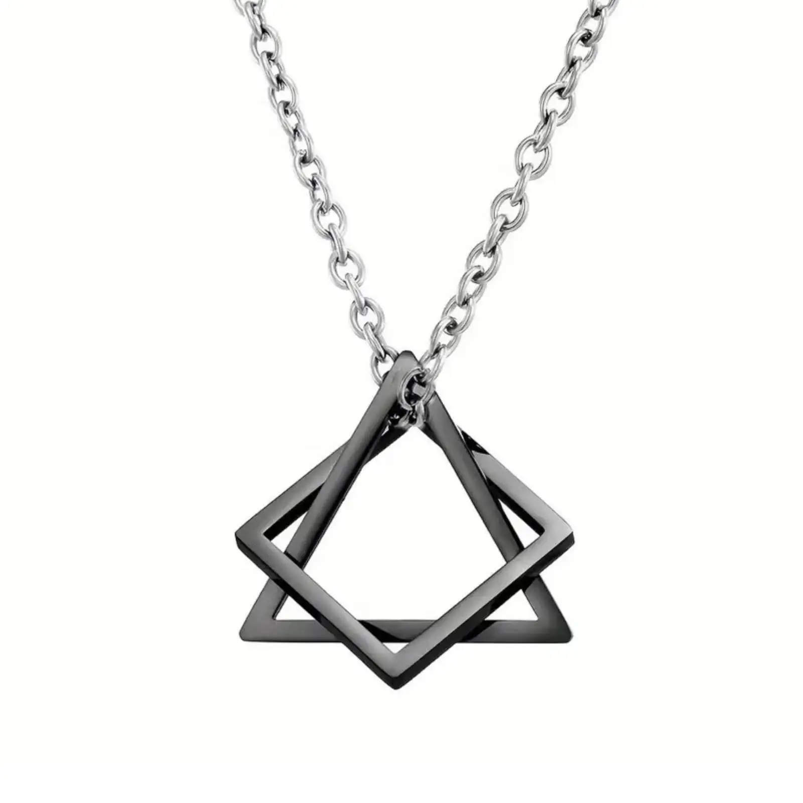 Dreieck-Quadrat-Anhänger-Halskette aus Edelstahl, geometrischer Hip-Hop-Schmuck für Männer und Frauen, Geschenk – Detail 2