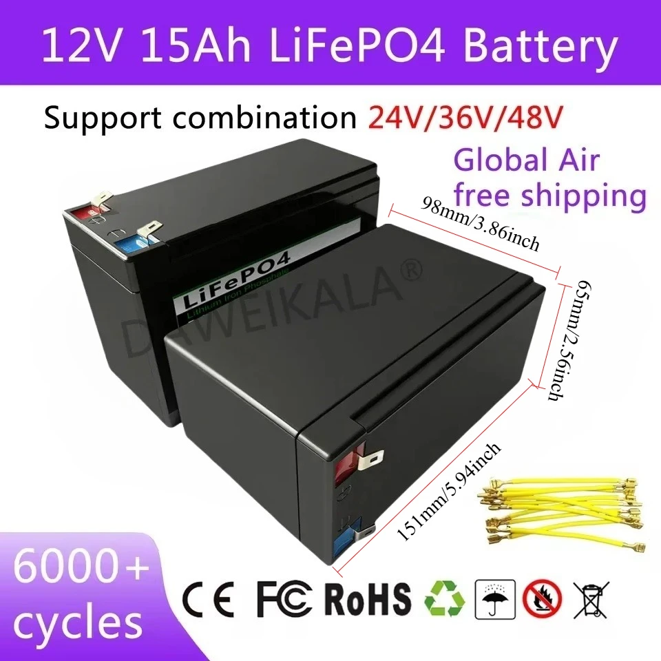 

12V 6Ah 12Ah 15Ah LiFePO4 аккумулятор со встроенной перезаряжаемой литий-железо-фосфатной батареей BMS, подходит для автофургонов и лодок