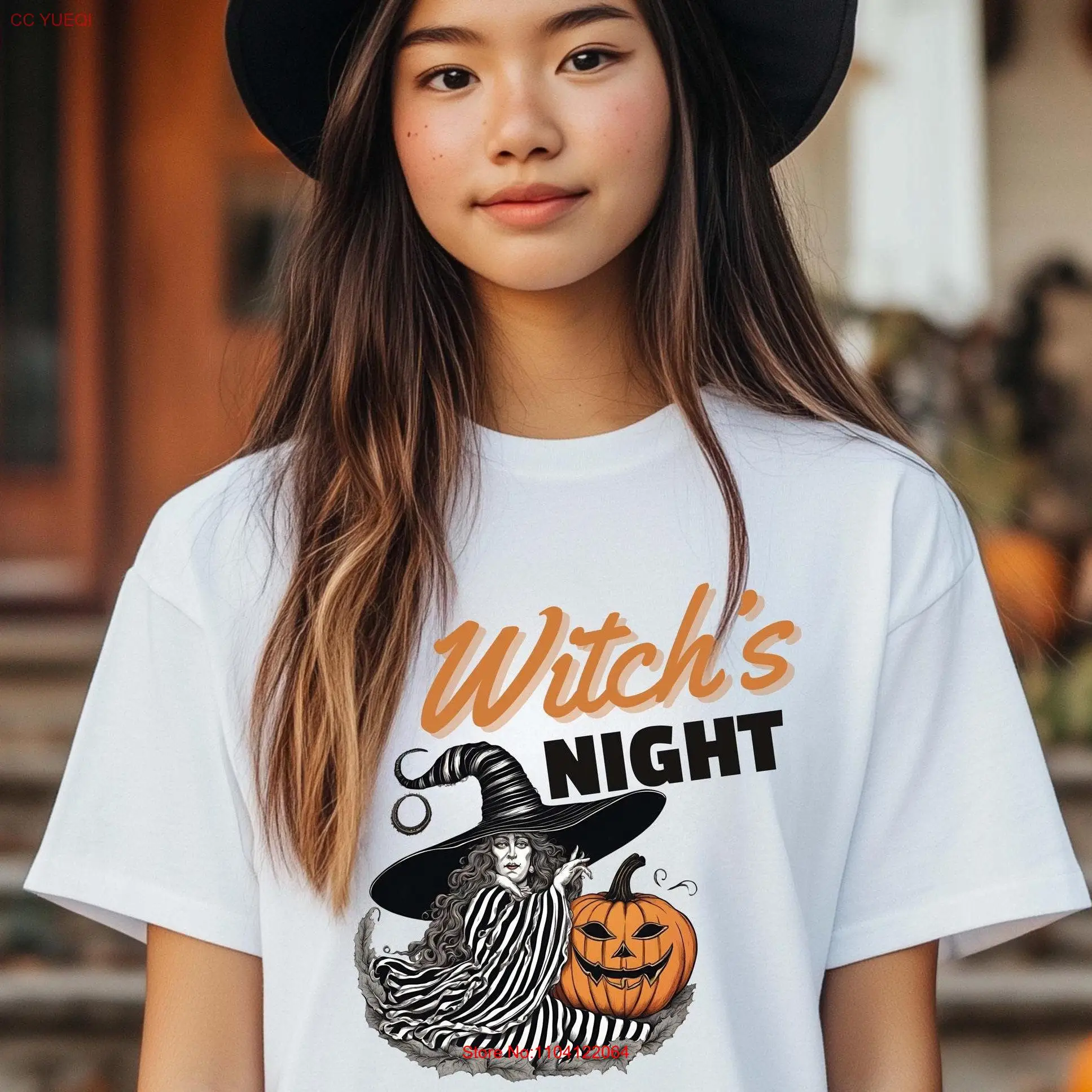 

Witchs Night Pumpkin T Shirt Spooky Halloween Witchy Wear long or short sleeves