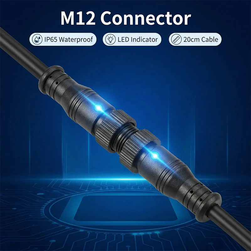 

M12 Waterproof Connector Round LED Lighting 2/3/4/5Pin Male Female Connecting Wire Signal Transmission Line With 20cm Cable