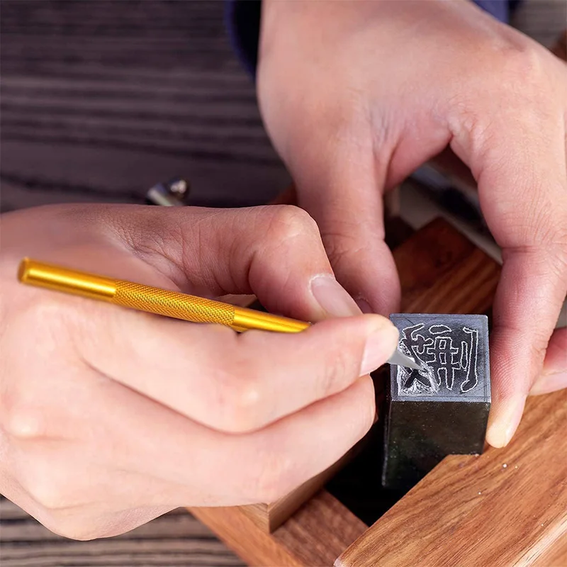 Portable Engraving Pen Knife Set, Comes with 5 Spare Blades, Non-Slip Textured Alloy Handle, Sharp and Thin Blades for Clean and Precise Fabric Cutting and Fine Edge Trimming, Also Suitable for Rubber Carving, Paper Crafts, Sticker Cutting, and Handmade Model Making, Is a Lightweight Handheld Precision Cutting Tool, Ideal for Everyday Sewing DIY and Artistic Carving Creations - view 6