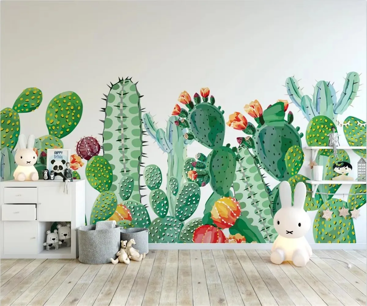 

Custom wallpaper hand painted cactus background wall painting home decoration living room bedroom flower leaf mural 3d wallpaper
