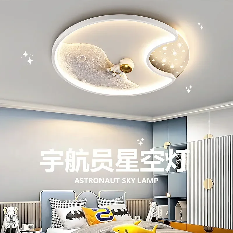 Modern Astronaut Led Chandelier For Children\'s Room Bedroom Study Kids Baby Cartoon Spaceman Moon Home Ceiling Lamps Fixture