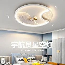 Modern Astronaut Led Chandelier For Children's Room Bedroom Study Kids Baby Cartoon Spaceman Moon Home Ceiling Lamps Fixture