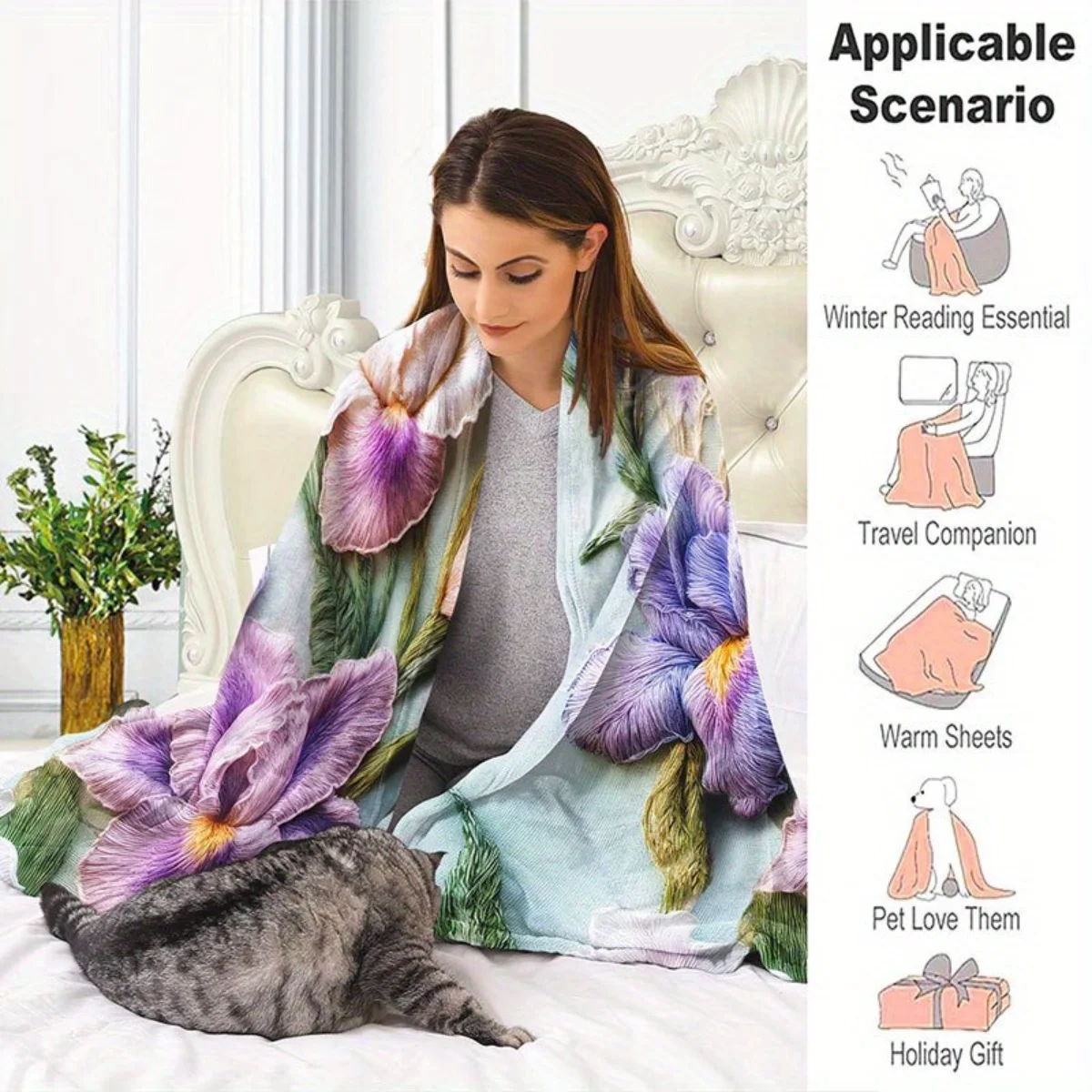 1 بطانية فلانيل مطبوعة بالزهور من أليس - دافئة ومريحة، مثالية للأرائك والمكاتب والأسرة والتخييم وعيد الميلاد.