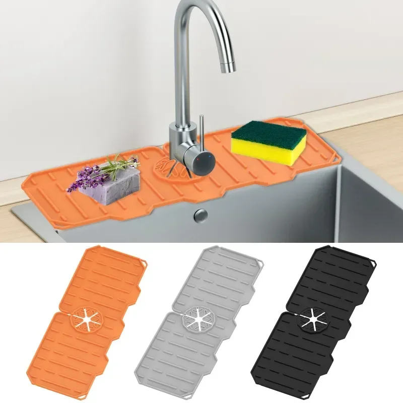 Kitchen Silicone Faucet Mat For Sink Sponge Drain Rack Foldable Sink Mat Faucet Splash Catcher Bathroom Countertop Protector Mat