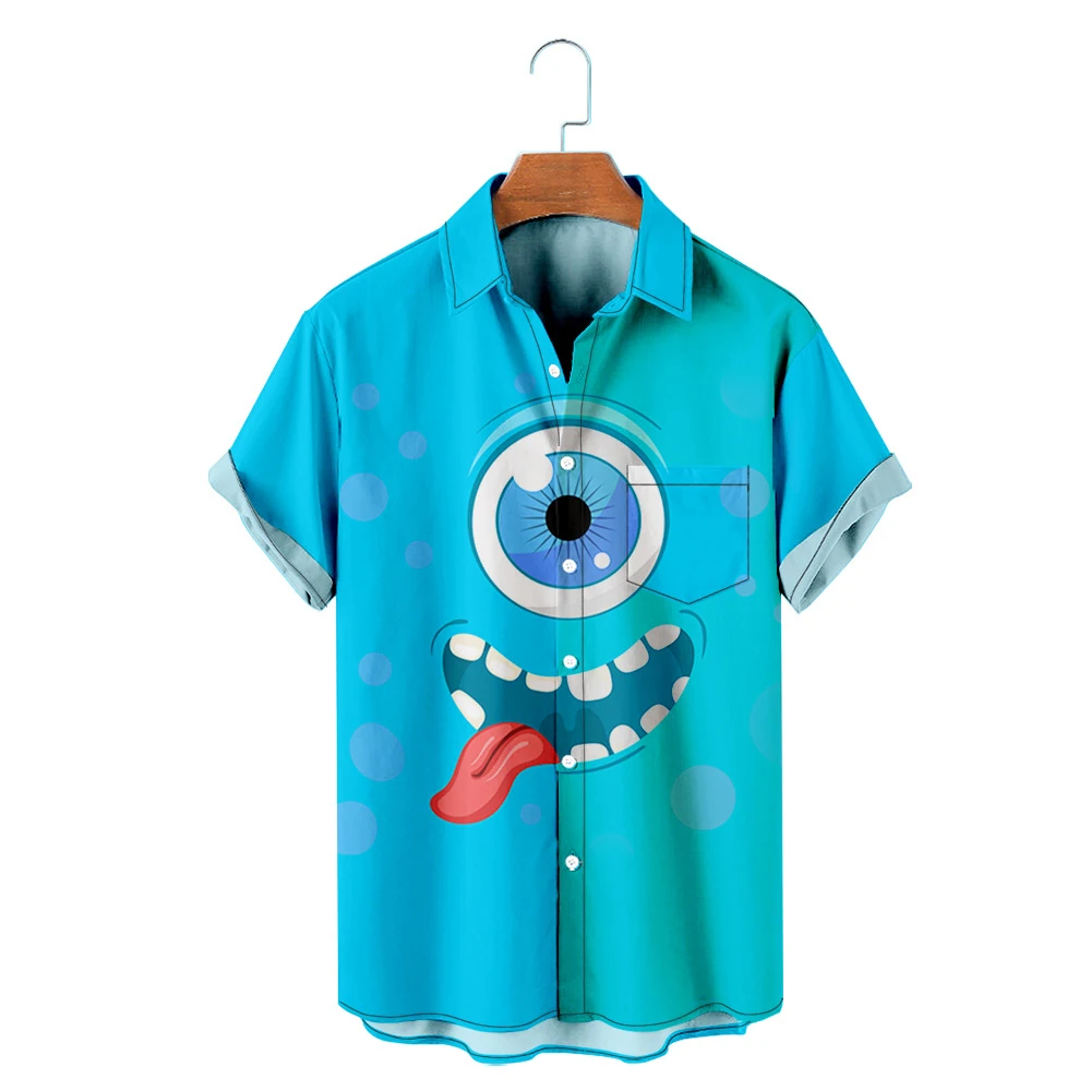 

Men's Hawaiian T-Shirt Y2K Hombre Fashion Shirt Horror Cartoon Face3D Print Cozy Casual Short Sleeve Beach Oversized Clothes 3