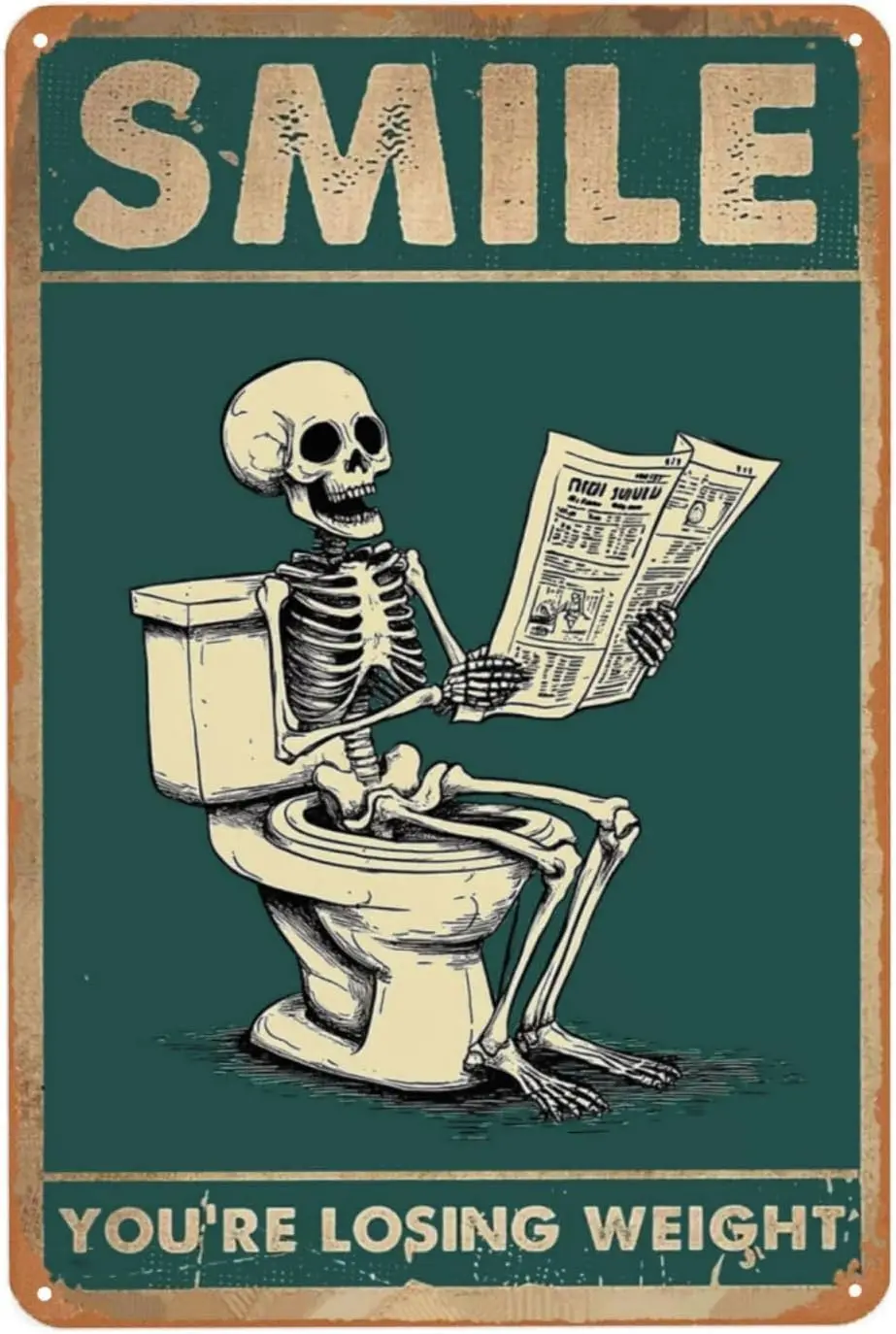Funny Skeleton Bathroom Metal Tin Sign Smile Youre Losing Weight Wall Art Vintage Signs Decor es