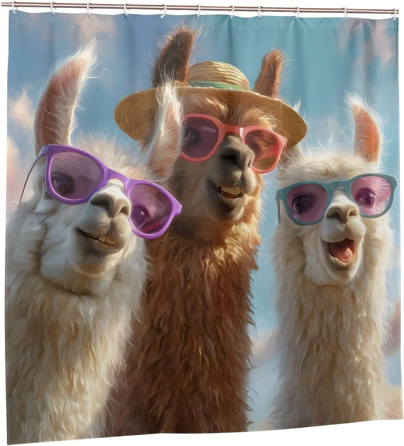 Cute Llama Alpaca Trio Family Shower Curtain Waterproof Bathroom Novelty Decor Fun Animal Print for Home Accessories Wall Decora