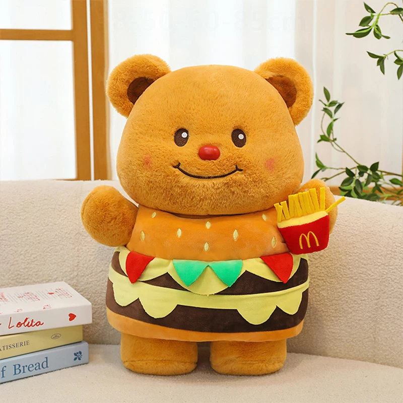 Orso giocattolo di peluche con hamburger e design al burro Compleanno per bambini Regalo di Natale Cuscino per ufficio Cuscino per decorazioni per la casa per bambini all'ingrosso