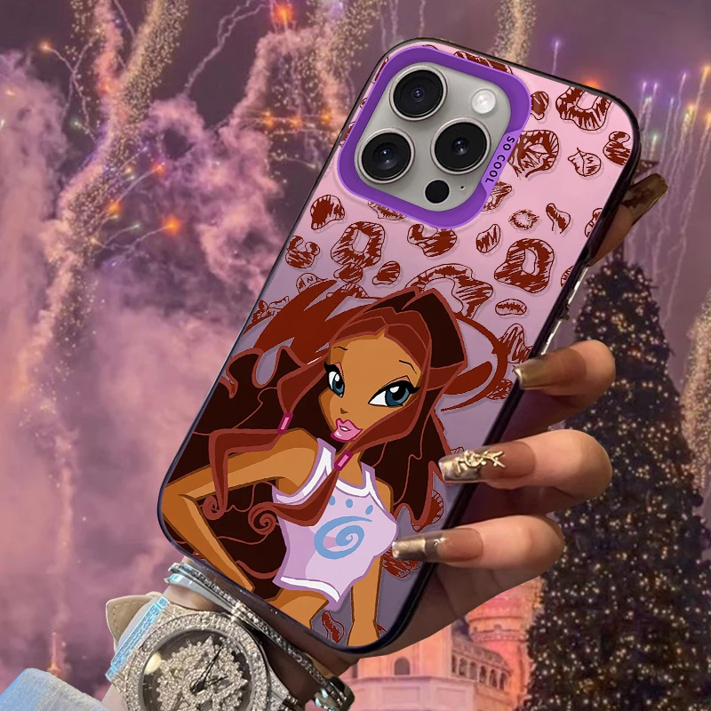 W-Winxs C-Clubs Cartoon Fairy Laya Bloom Frosted Case for iPhone 17 16 E 15 14 Plus 13 12 Mini 11 Pro Max Acrylic Silicone Cover