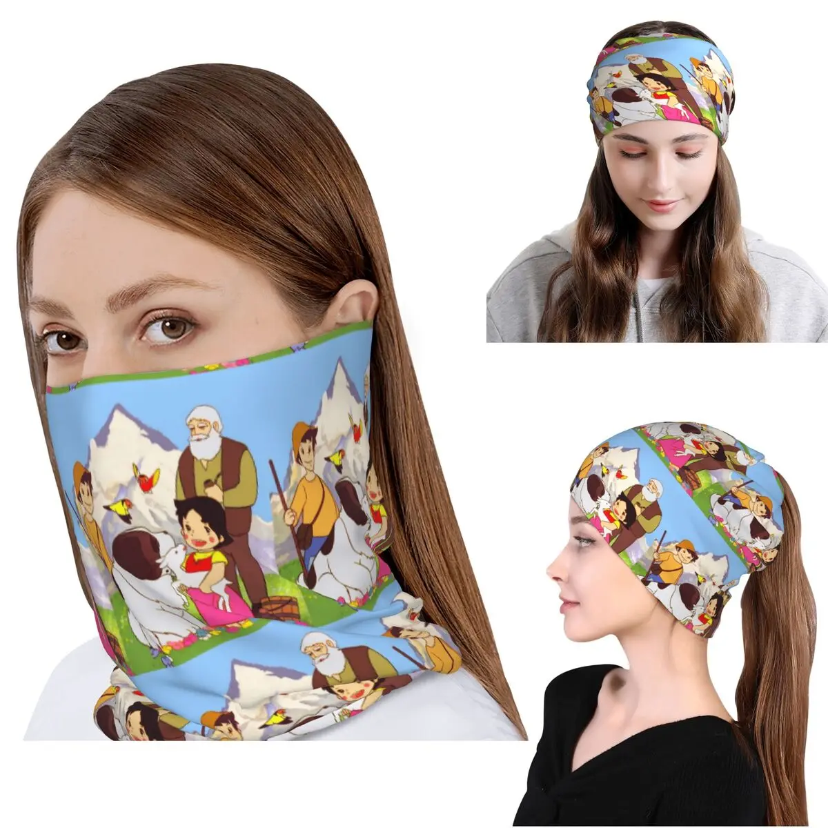 

Heidi Peter And Grandpa Family Alps Mountain Anime Bandana Neck Gaiter Mask Scarf Headband Beanies Hat Unisex Adult All Season