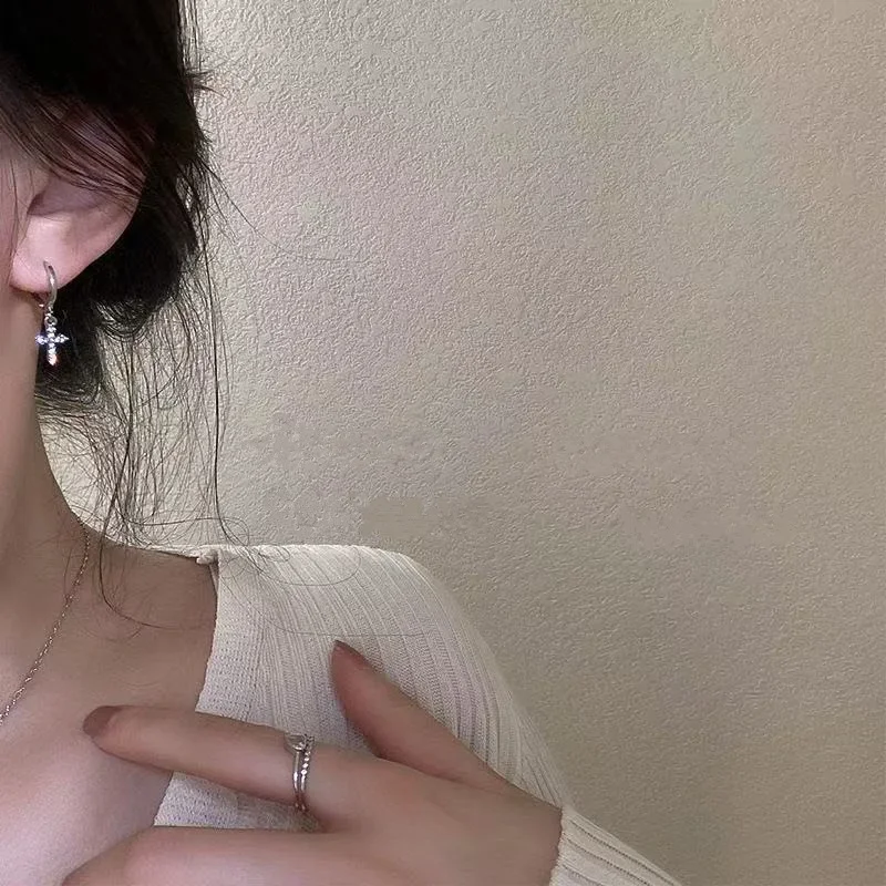 Korean Zircon Crystal Cross Earrings for Women Stud Earrings Gothic Punk Female Piercing Dangle Earrings Christmas Party Jewelry