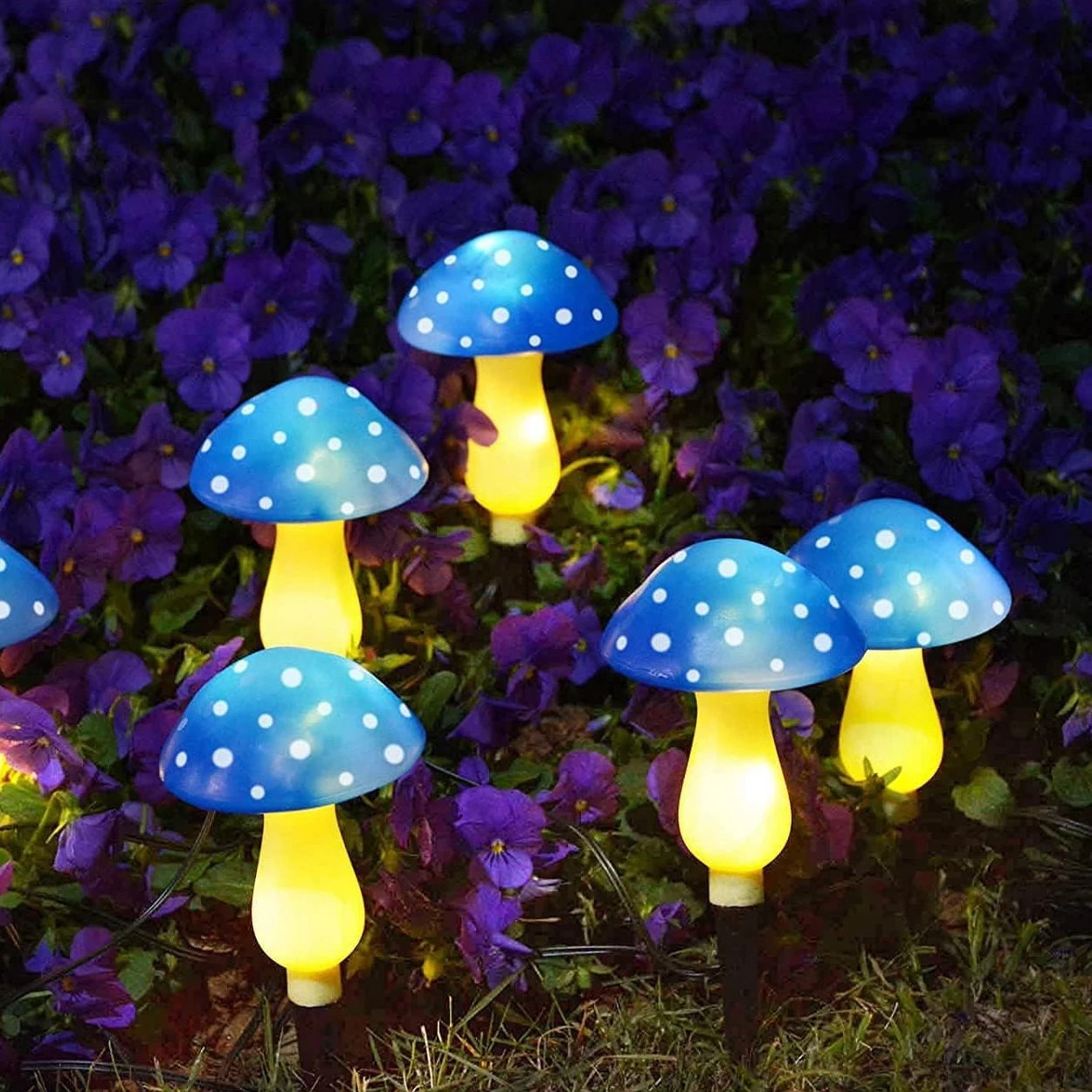 6 Pack Blue Solar Mushroom Light Solar Garden Stake Light 8 Modes Waterproof Mushroom Solar Light For Garden Yard Landscape