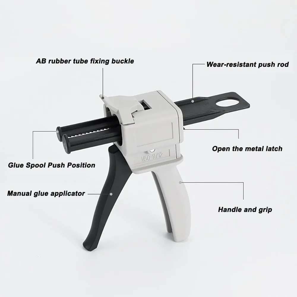 50ml Two Component AB Epoxy Sealant Glue Gun Applicator Dispenser Adhensive Squeeze Mixed 1:1 2:1 10:1 Manual Caulking