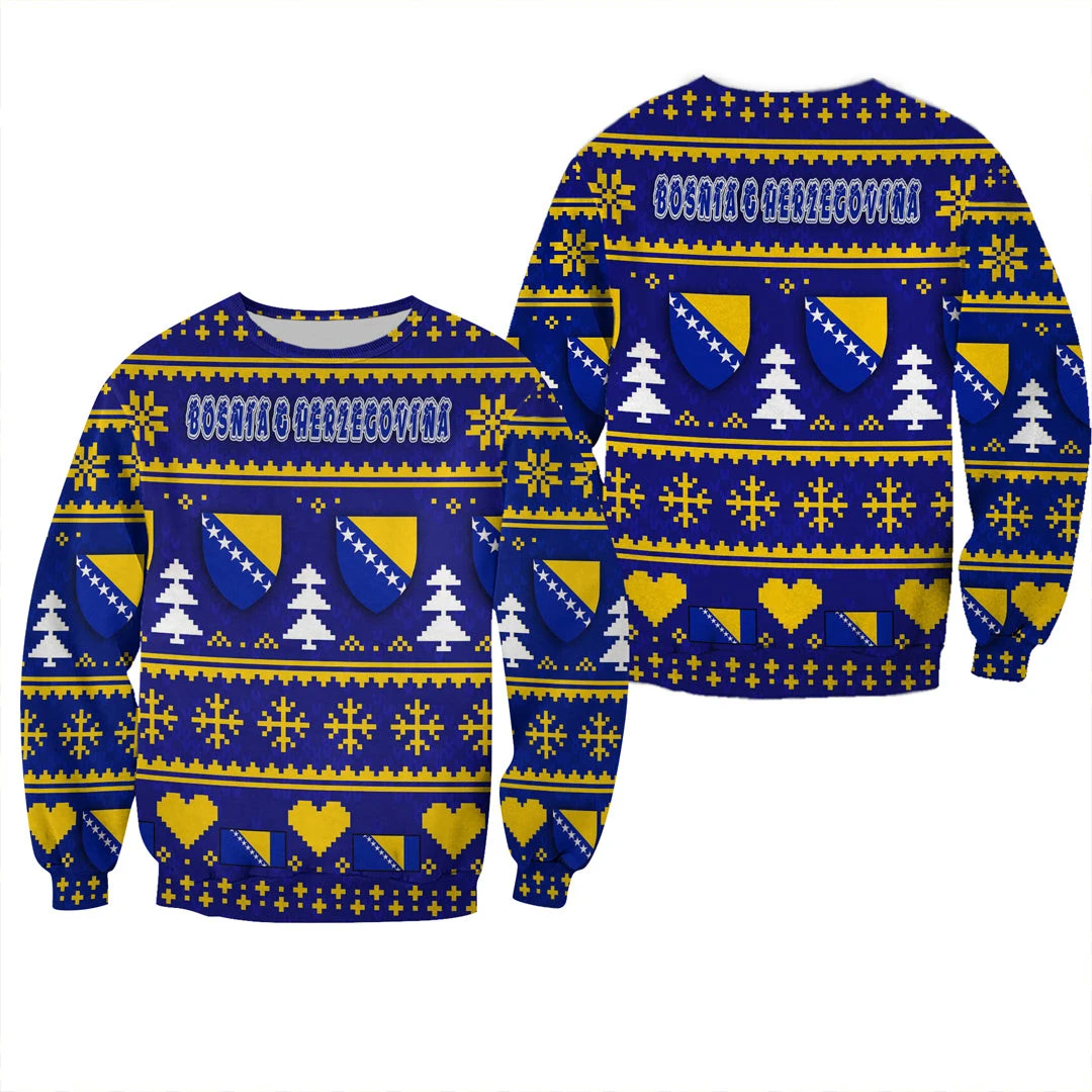 Bosnia And Herzegovina Flag Map Graphic Sweatshirts Fashion Women Sweater Casual Male Daily Autumn Crewneck Pullovers Tracksuit