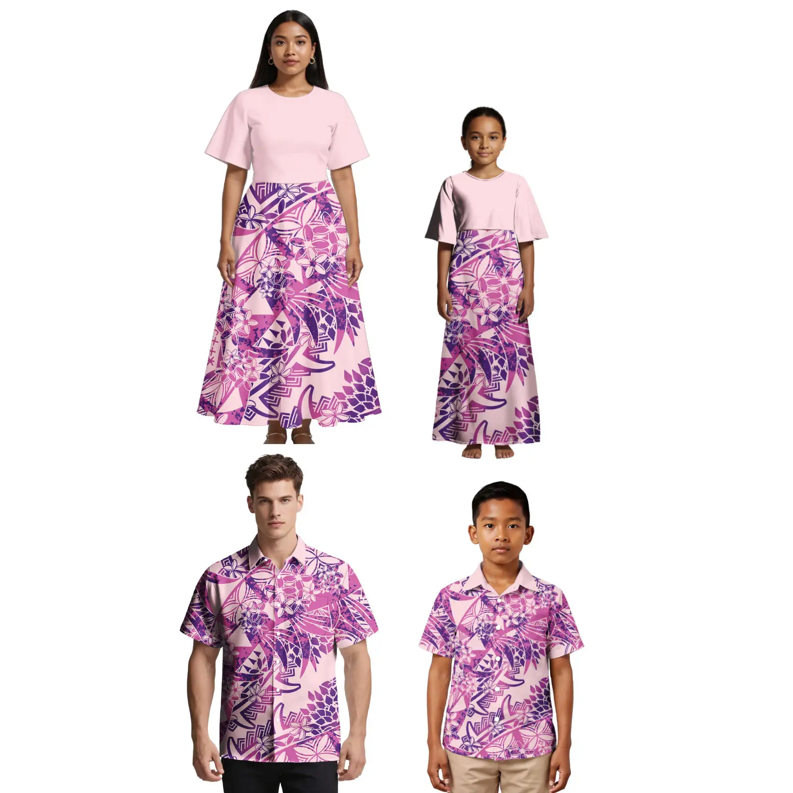 شعار مخصص الأزهار هاواي 2026 ملابس الأم والابنة الجديدة ألوها قميص ساموا عائلة غير رسمية الوالدين والطفل الزي البولينيزية #4