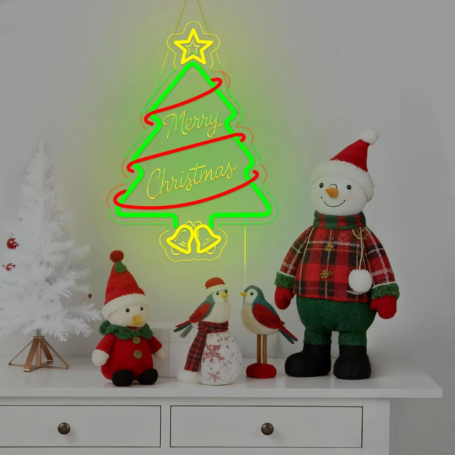 LED Neon Sign Merry Christmas Tree USB Powered Neon Light, Party Home Window Bar Party Bedroom Wall Decor, New Year Gift