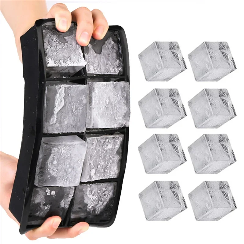 

BAAR-Silicone Ice Mold Ice Cake Tray 8 Grid For Whiskey Cocktail Large Square Ice Cake Maker