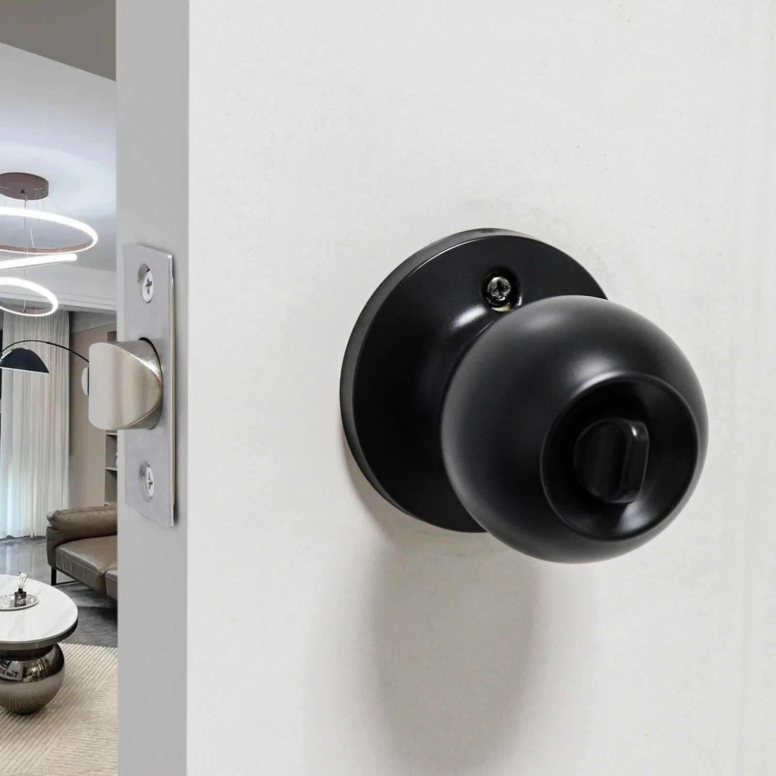Imagem -04 - Maçaneta Fechaduras Interior e Exterior Porta Redonda Espessura de 181 97 in Fechadura da Porta de Madeira com Chave Pcs Aço Inoxidável Preto
