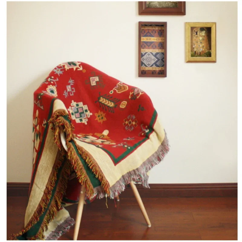 Pure cotton linen Retro nostalgia carpet thin blanket tie-dye Ethnic Art blanket bed cover living room bedroom Felts tapestry