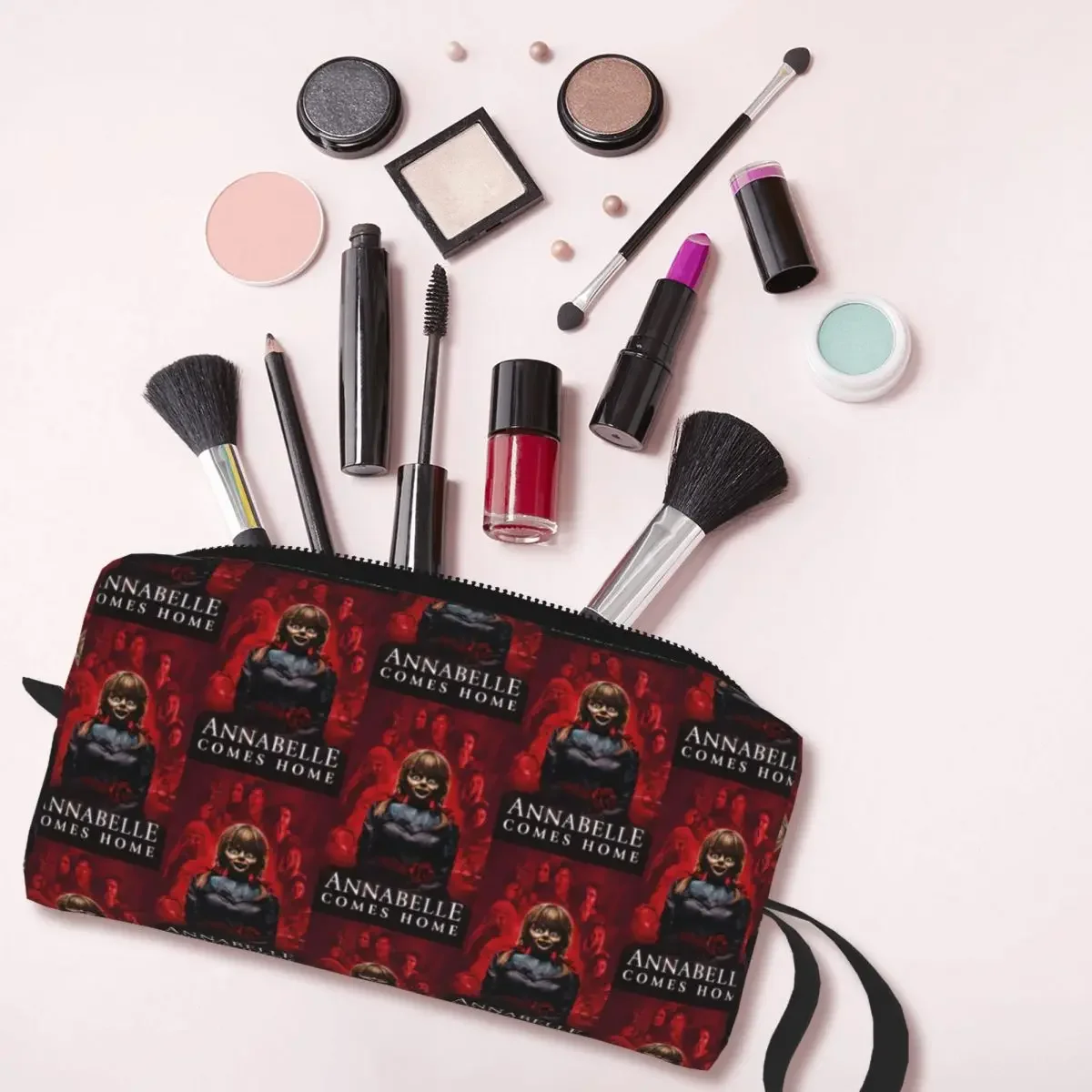 Annabelle-BOLSA DE ASEO personalizada para mujer, organizador de cosméticos, maquillaje, personaje de película de terror de Halloween, Kit de almacenamiento de belleza, estuche Dopp