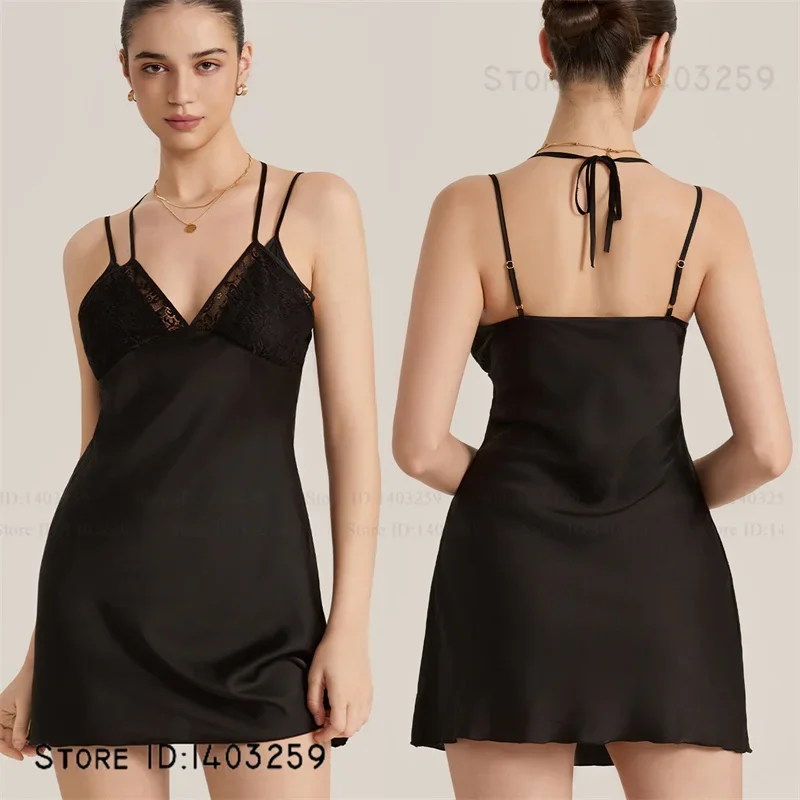 

Satin Sexy Nightgown Nightie Women Nightdress Sleepwear Spaghetti Strap Nightwear Homewear Casual Home Dress Intimate Lingerie