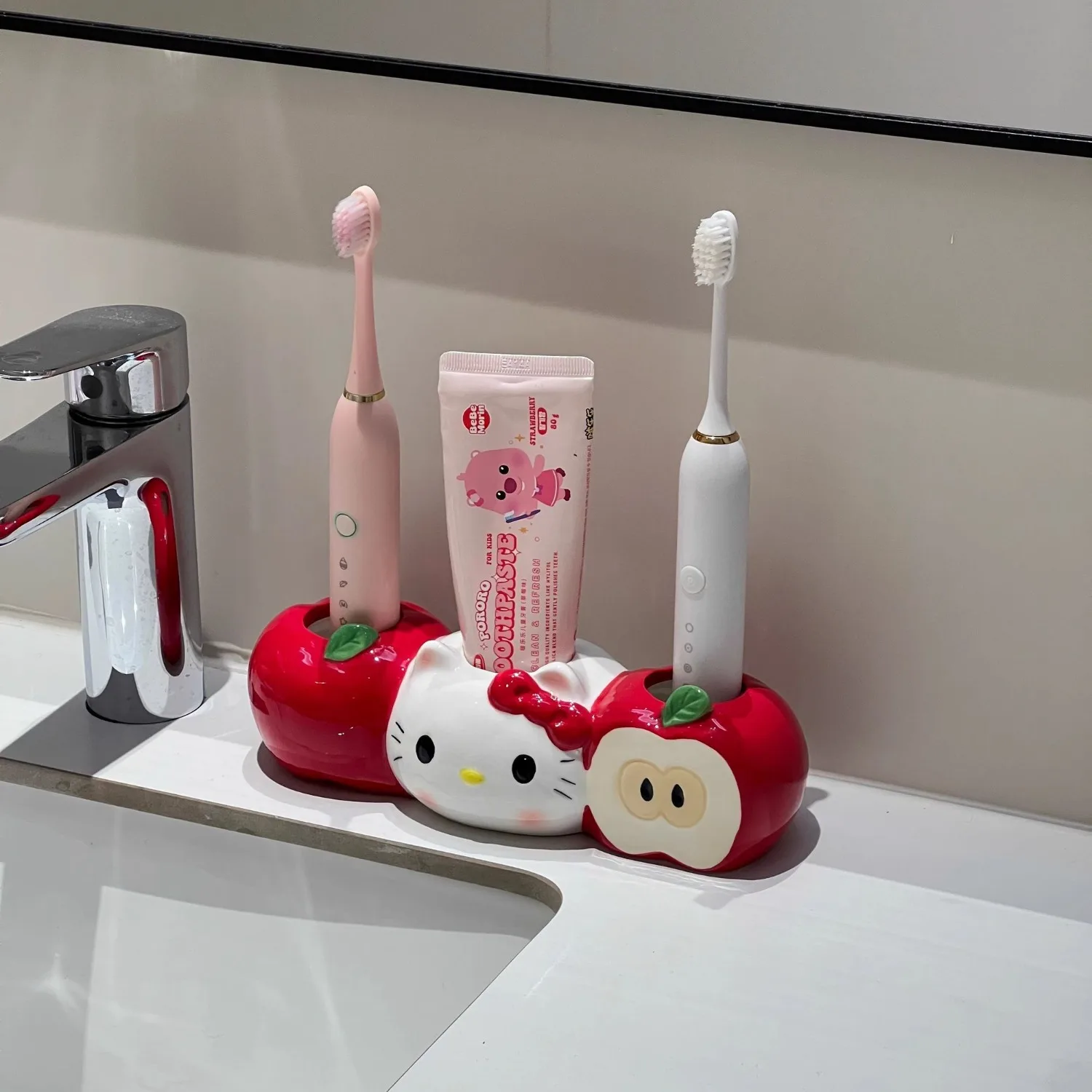 Anime Sanrio HelloKitty Ceramic Electric Toothbrush Stand Couple Bathroom Counter Storage Cute Kawaii Cartoon Holiday Gifts view 3