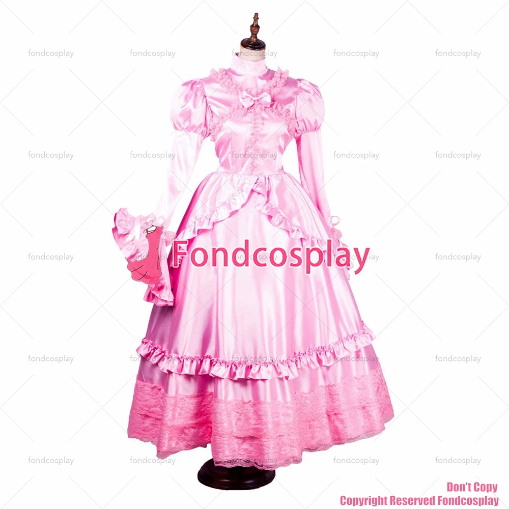 fondcosplay adult sexy cross dressing sissy maid long Gothic lolita baby pink Satin dress cosplay costume CD/TV [G1783]