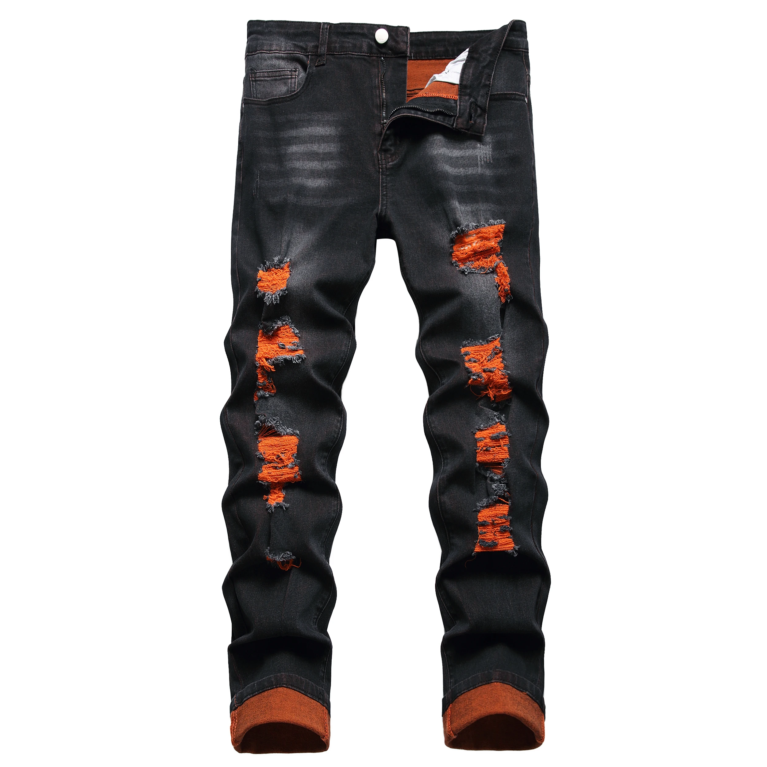 Men's black distressed jeans Men's orange distressed long pants Casual party stretch denim long pants 511