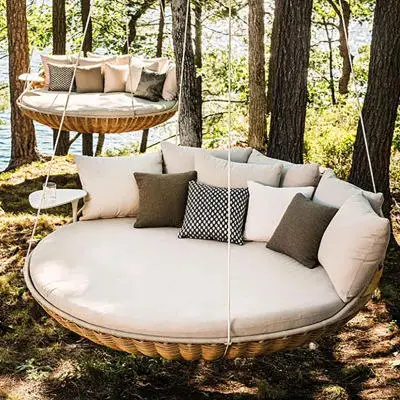 في الهواء الطلق سرير للتشمس سرير نهاري معلق الحديثة سوينغ أريكة كرسي الكبار حديقة الأثاث الخوص الروطان أرجوحة مستديرة #4