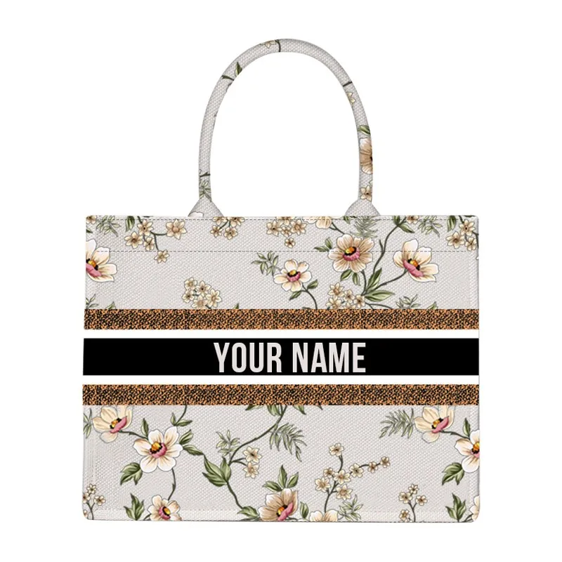 Bolso de mano con estampado artístico para mujer, bolsa de tela de lino con nombre personalizado personalizable, nuevo diseño, 2024