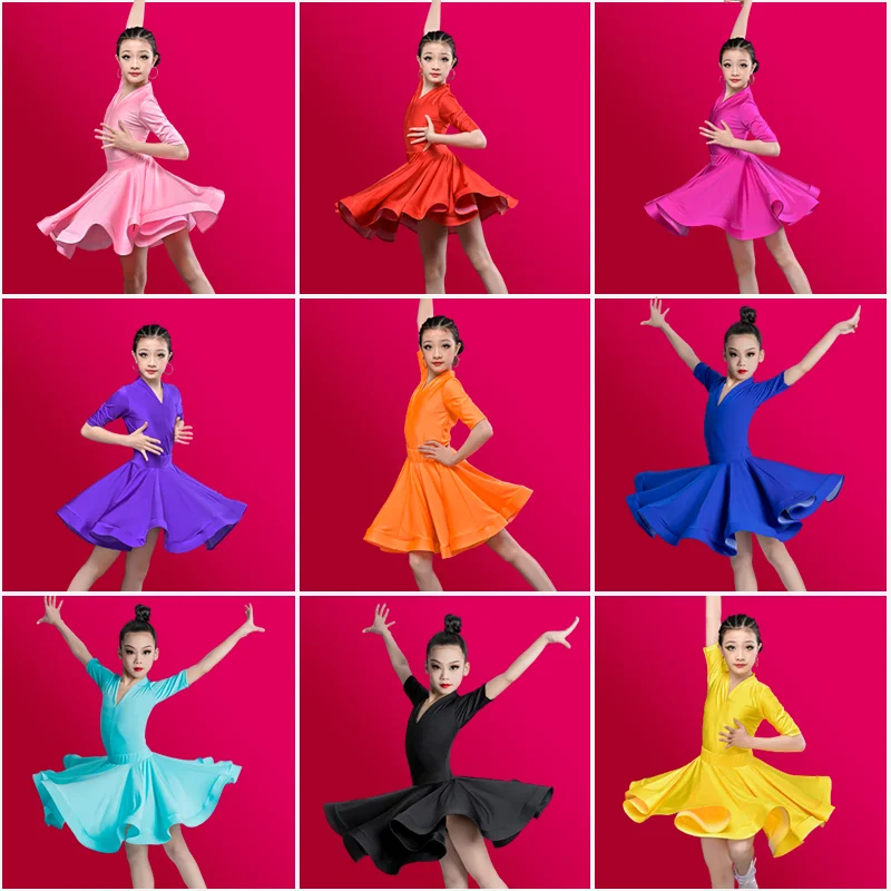 Girls Professional Latin Dancing Dress Kids Ballroom Salsa Dance Wear Clothing Children's Competitions Latin Stage Wear Clothes