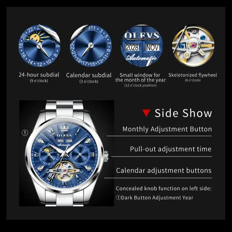 OLEVS 7028 NEW Flywheel Men\'s Watches Fully Automatic Mechanical Movement Multifunctional High-end Luxury Wrist watch for Men