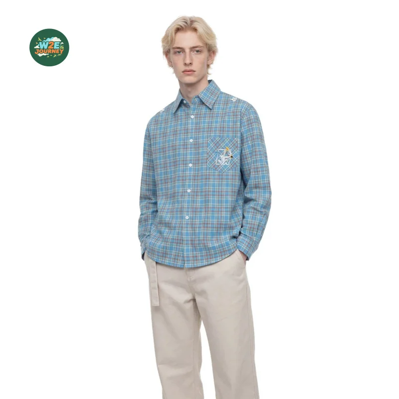 W2EJOURNEY EU US Size Luxury Quality Casual Shirt Outdoor Wear Plaid Embroidered Retro Cotton Long Sleeve Oversize Shirt