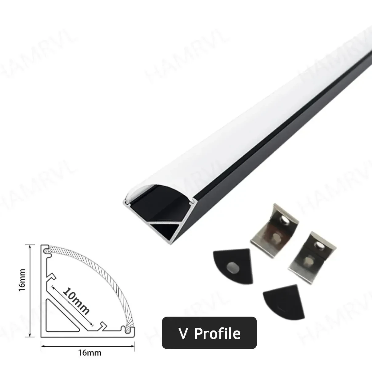 블랙 LED 알루미늄 채널 V, U, YW, LED 스트립 블랙 밀키 커버, 알루미늄 프로파일 LED 바 라이트, 맞춤형 10-100 개, 2M, 1M