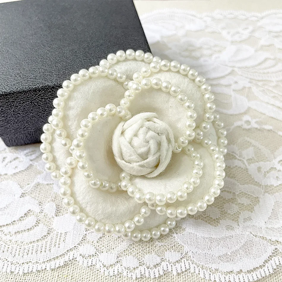 Brooch Handmade Pearl Camellia Brooches for Women Corsage Fabric Pins  Dual-purpose Designer