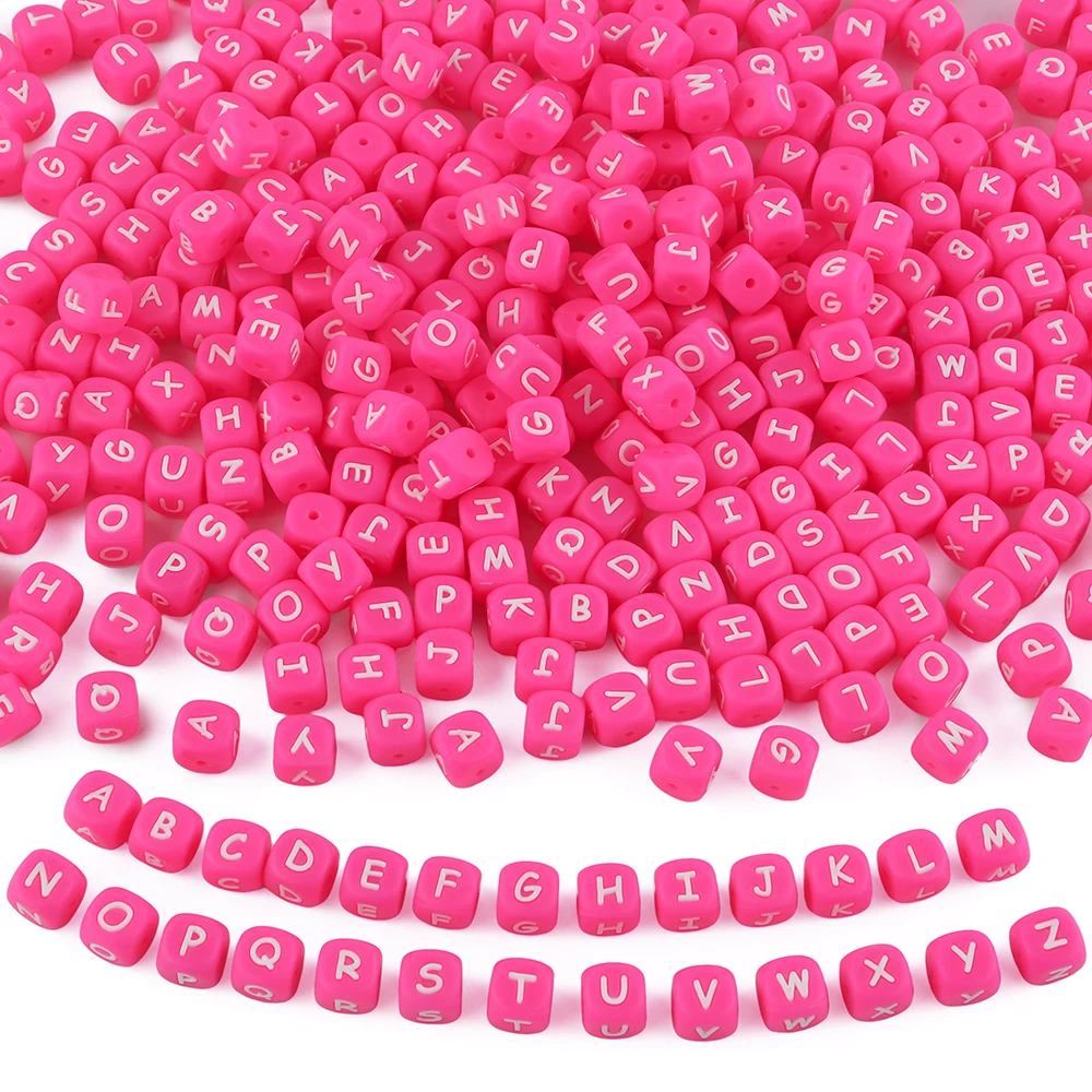 Sunrony 10~100Pcs Silicone Letters Beads 12MM Square Alphabet Bead For Jewelry Making DIY Name Bracelet Handmade Accessories