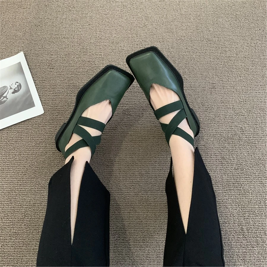 New Design Mary Jane Shoes Women Elegant Square Toe Flats shoes Summer Outdoor Elastic Band Sandal Fashion Ladies Shoes