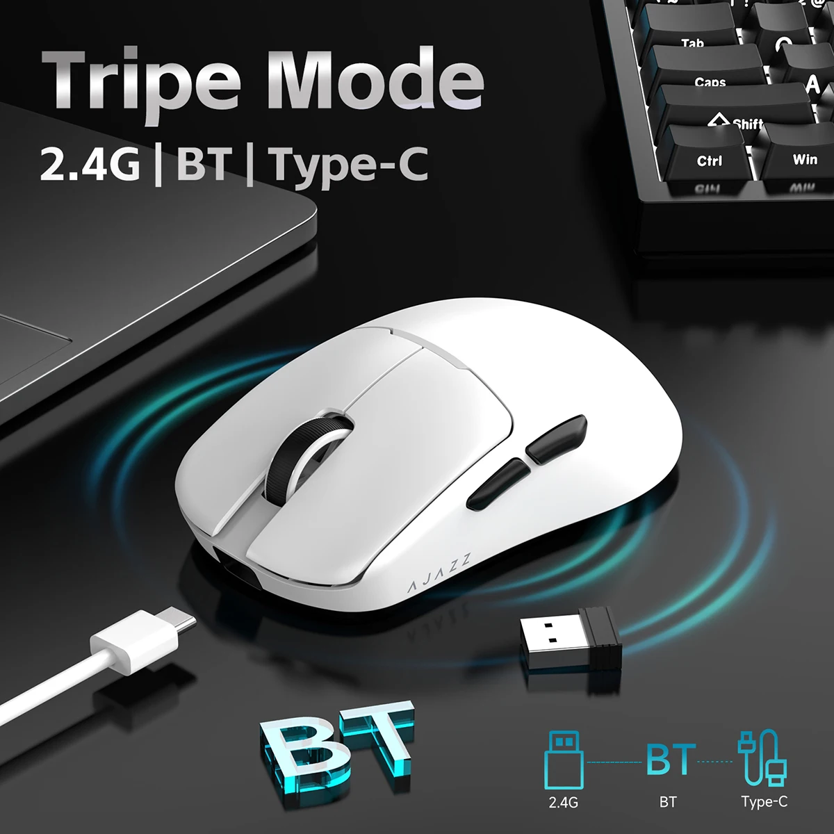 Ratón Inalámbrico para Juegos AJ159 V2/MC, PAW3311 24000DPI / PAW3395 36000DPI, 3 Modos, 2.4G BT, Cableado, Batería Intercambiable de 300mAh, Ratón para Gamers