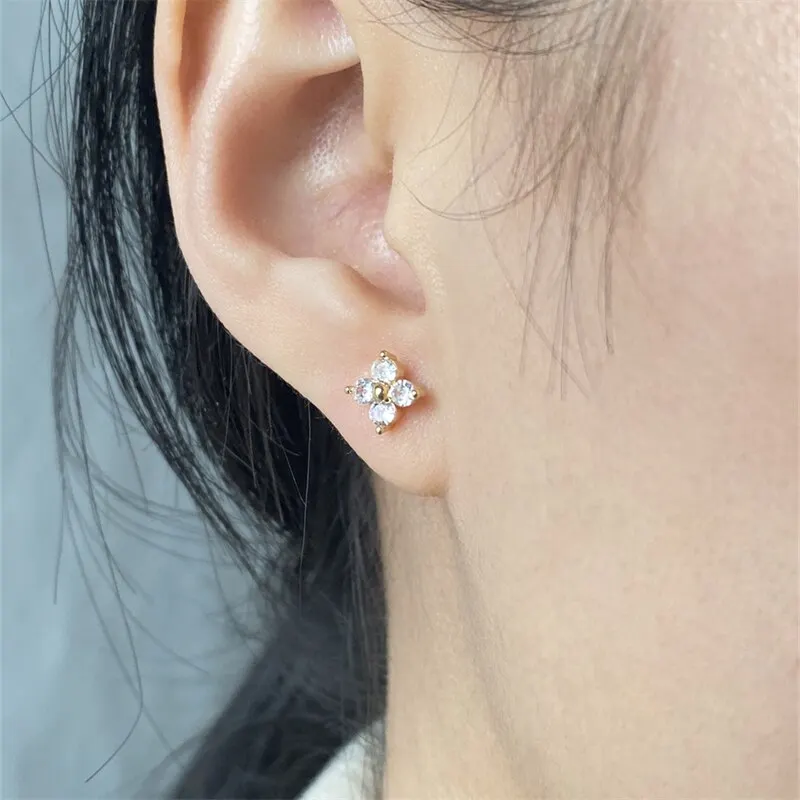 Exquisite Small Round Cubic Zirconia Flower Shape Stud Gold Color Earring for Women Simple Party Wedding Fashion Jewelry image 3