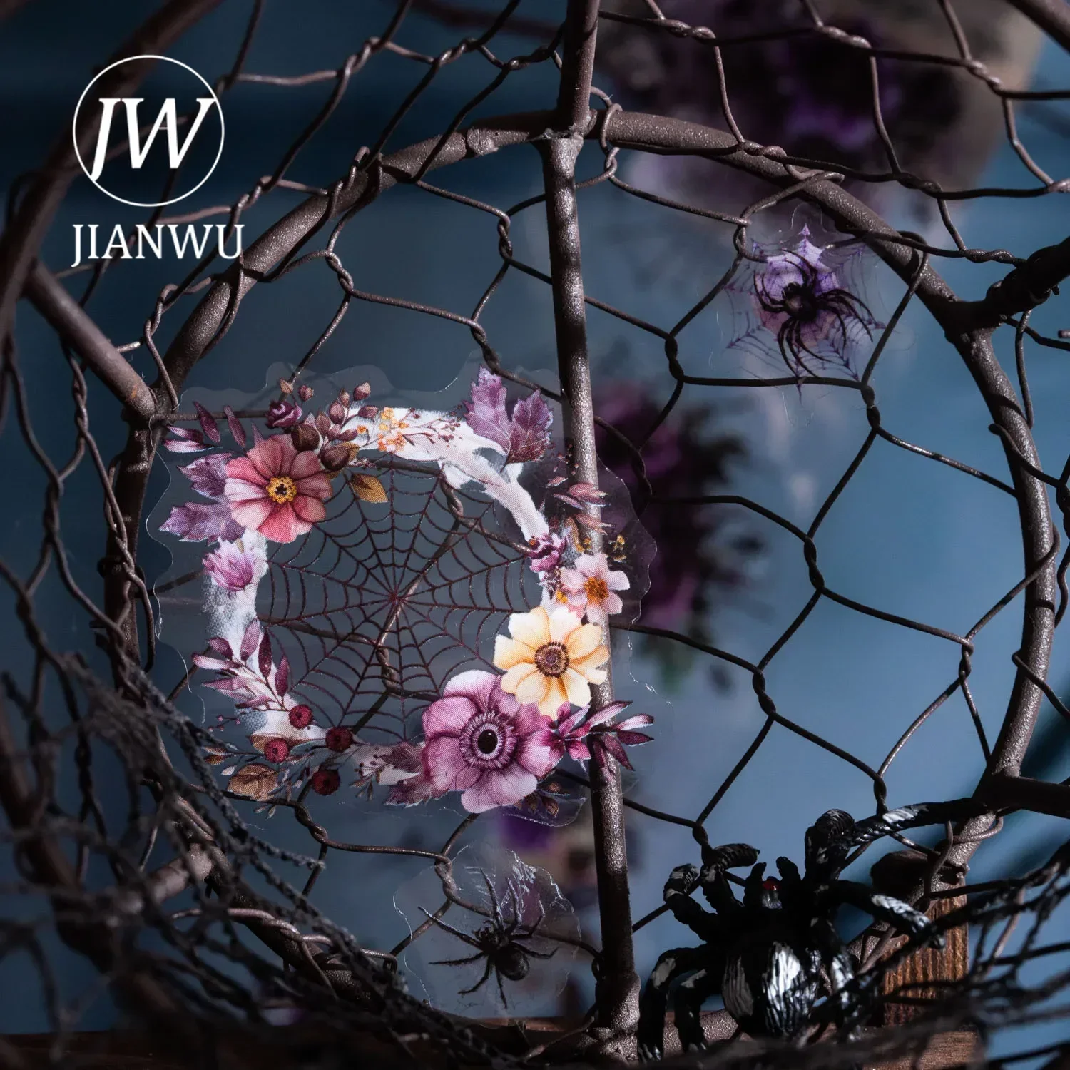 JIANWU 55mm*200cm The Trap of Spider Web Series Vintage Dark Flower Material Collage PET Tape Creative DIY Journal Stationery