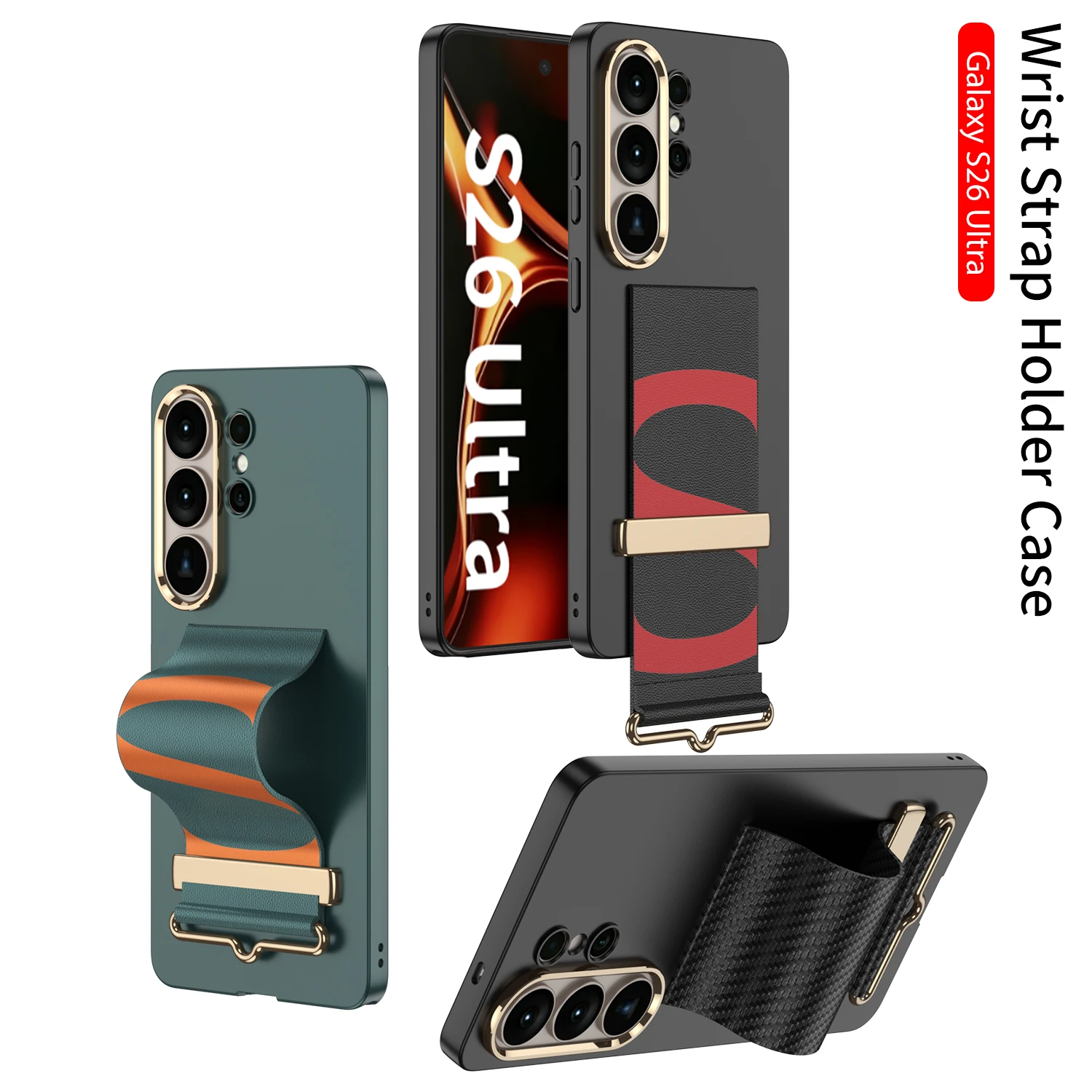 

Matte Plastic CoverFor Samsung Galaxy S26Ultra S26 Ultra Thin Wide Retractable Wristband Belt Holder Bracket Armor Grip Case