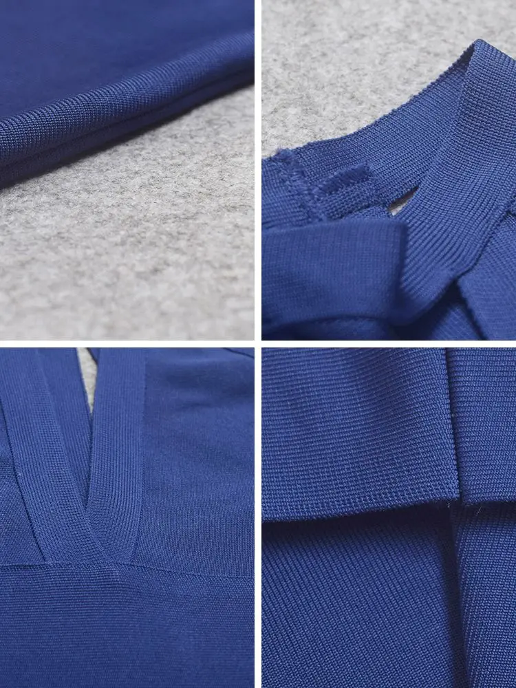 HQBORY Sexy Rayon Hollow Out Halter Royal Blue Women\'s Mini Bodycon Rayon Bandage Dress for Night Wear