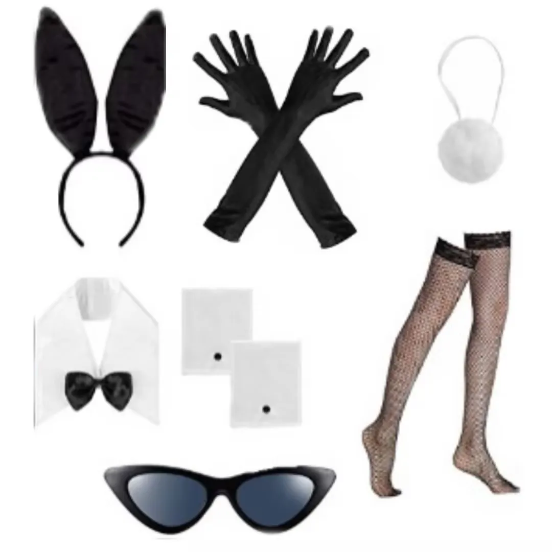 

Multicolored PESENAR Accessories Set Halloween Glasses Ears Headband and Bunny Tail for Adults 3 Pieces