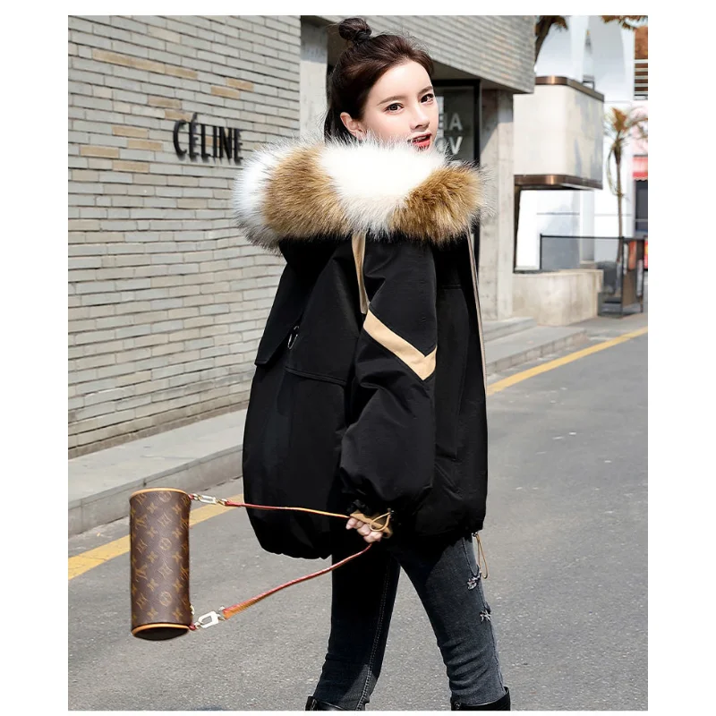 2023 New Women Down Cotton Coat Winter Jacket Female Warm Short Parkas Thick Loose Outwear Artificial Fur Collar Overcoat